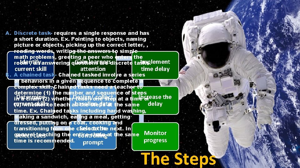 A. Discrete task- requires a single response and has a short duration. Ex. Pointing