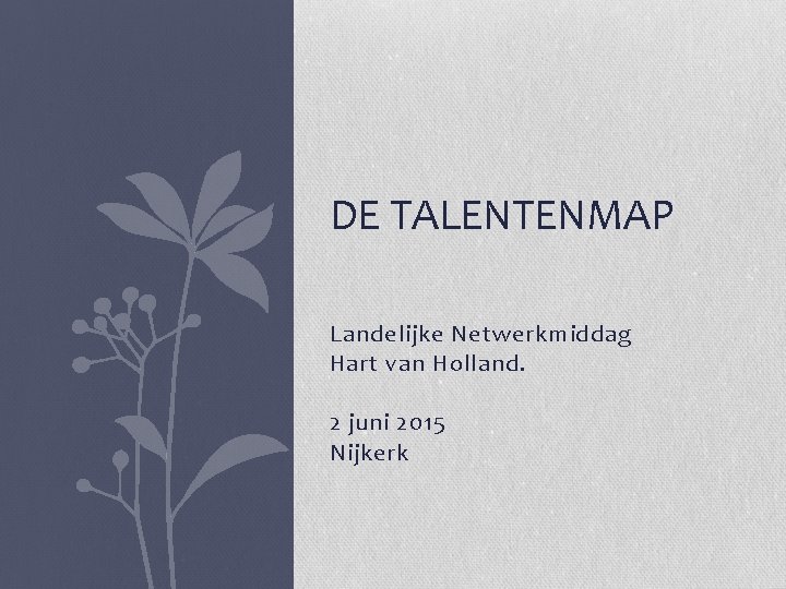 DE TALENTENMAP Landelijke Netwerkmiddag Hart van Holland. 2 juni 2015 Nijkerk 