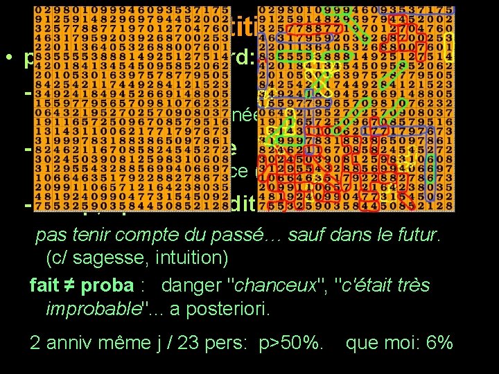 hasard, répartitions naturelles • perception du hasard: - loi des séries (répartition "désordonnée" en