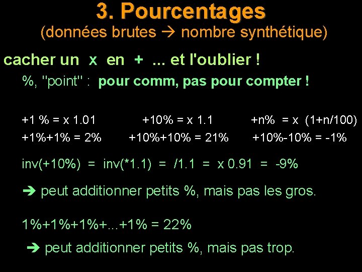 3. Pourcentages (données brutes nombre synthétique) cacher un x en + . . .