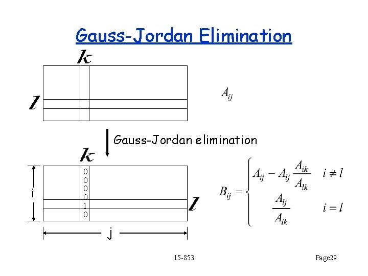 Gauss-Jordan Elimination Gauss-Jordan elimination i 0 0 1 0 j 15 -853 Page 29
