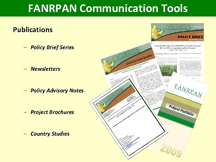 FANRPAN Communication Tools Publications – Policy Brief Series – Newsletters – Policy Advisory Notes