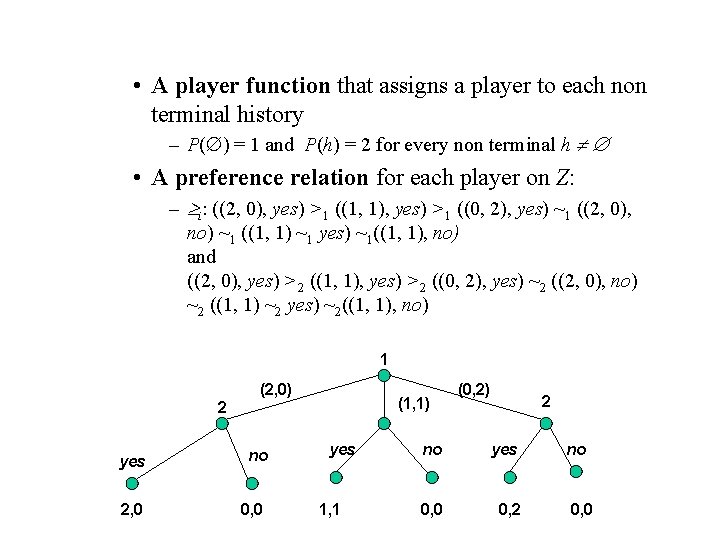  • A player function that assigns a player to each non terminal history