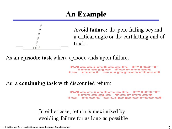 An Example Avoid failure: the pole falling beyond a critical angle or the cart