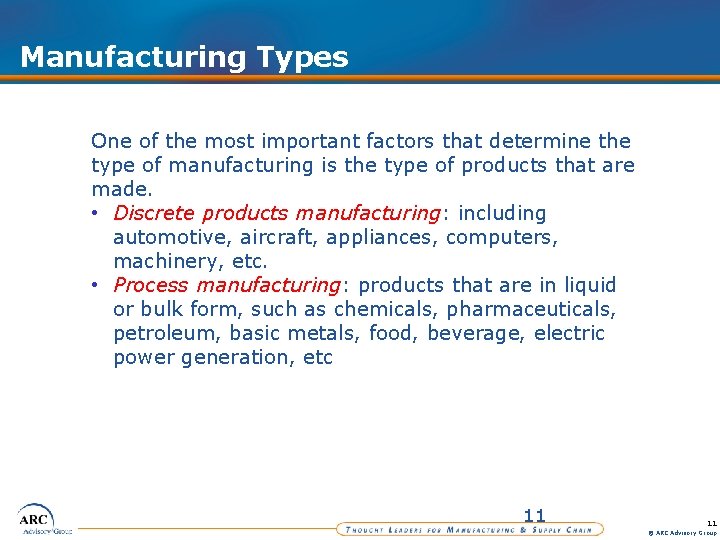 Manufacturing Types One of the most important factors that determine the type of manufacturing