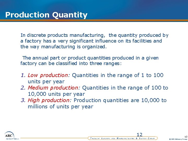 Production Quantity In discrete products manufacturing, the quantity produced by a factory has a