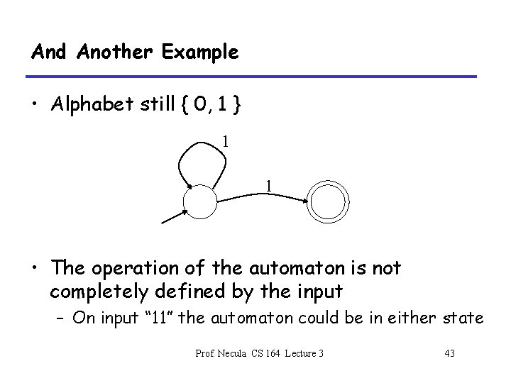 And Another Example • Alphabet still { 0, 1 } 1 1 • The