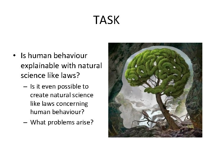 TASK • Is human behaviour explainable with natural science like laws? – Is it
