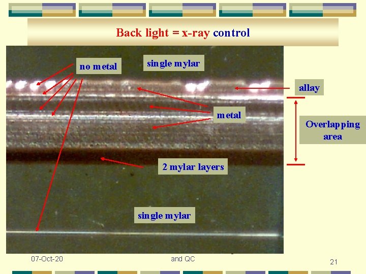 Back light = x-ray control no metal single mylar allay metal Overlapping area 2