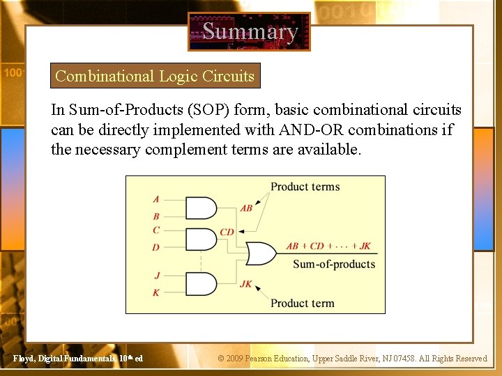 Summary Combinational Logic Circuits In Sum-of-Products (SOP) form, basic combinational circuits can be directly
