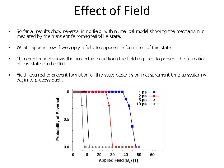 Effect of Field • So far all results show reversal in no field, with