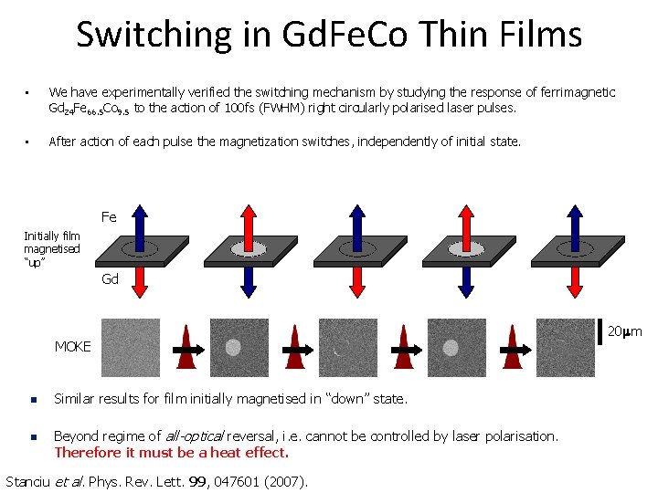 Switching in Gd. Fe. Co Thin Films • We have experimentally verified the switching