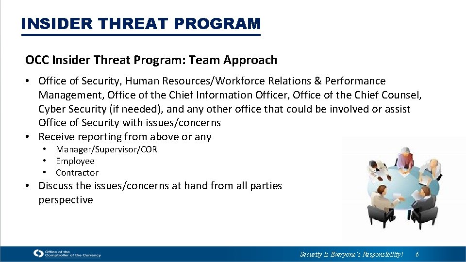 INSIDER THREAT PROGRAM OCC Insider Threat Program: Team Approach • Office of Security, Human