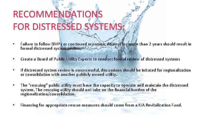 RECOMMENDATIONS FOR DISTRESSED SYSTEMS: • Failure to follow BMPs or continued economic distress for RECOMMENDATIONS FOR DISTRESSED SYSTEMS: • Failure to follow BMPs or continued economic distress for