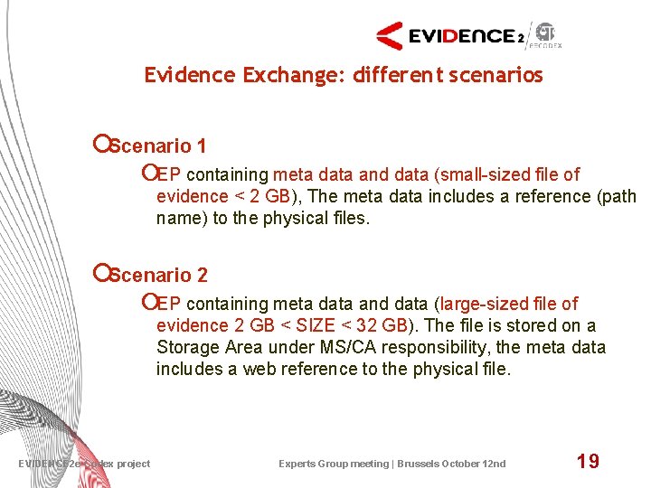 Evidence Exchange: different scenarios ¡Scenario 1 ¡EP containing meta data and data (small-sized file