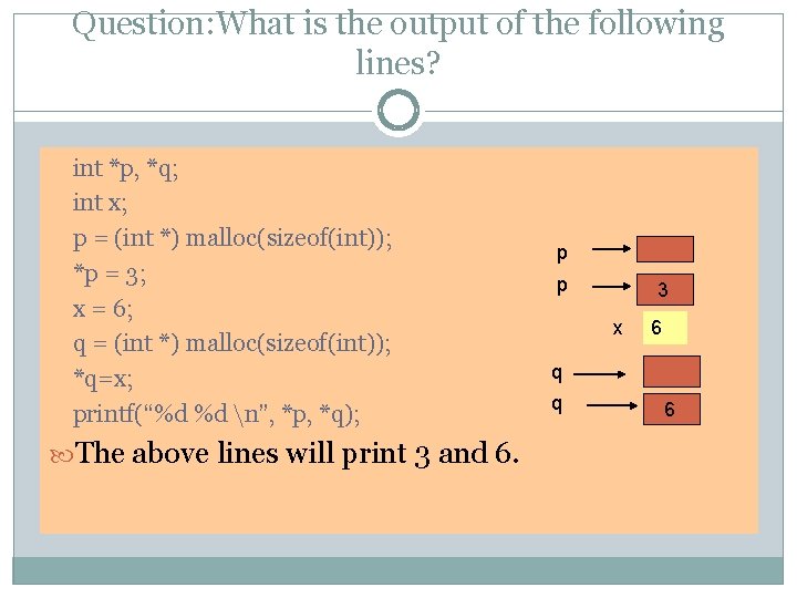 Question: What is the output of the following lines? int *p, *q; int x;