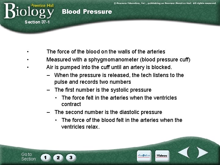 Blood Pressure Section 37 -1 • • • Go to Section: The force of