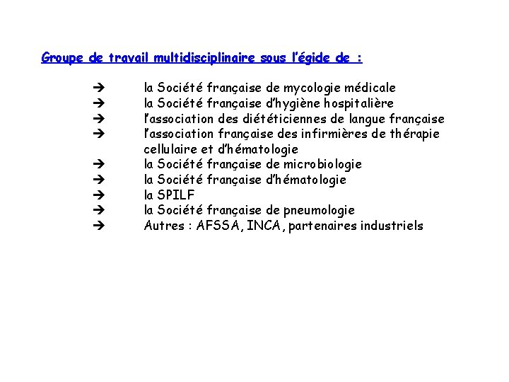 Groupe de travail multidisciplinaire sous l’égide de : la Société française de mycologie médicale