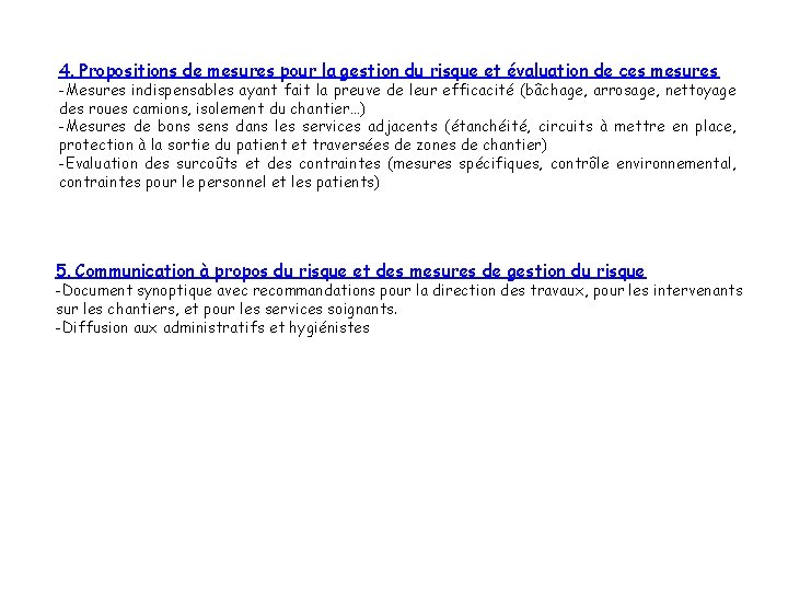 4. Propositions de mesures pour la gestion du risque et évaluation de ces mesures