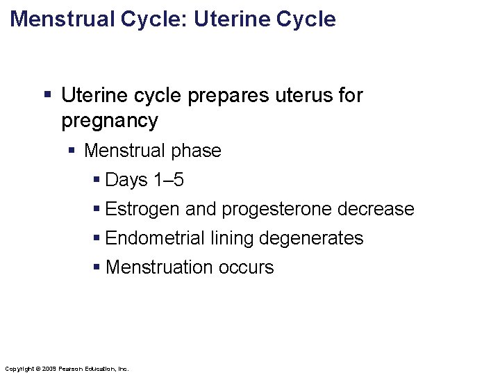 Menstrual Cycle: Uterine Cycle § Uterine cycle prepares uterus for pregnancy § Menstrual phase