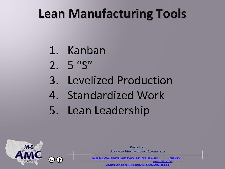 Lean Manufacturing Tools 1. 2. 3. 4. 5. Kanban 5 “S” Levelized Production Standardized