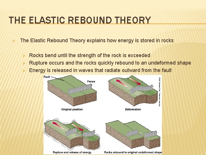 THE ELASTIC REBOUND THEORY Ø The Elastic Rebound Theory explains how energy is stored