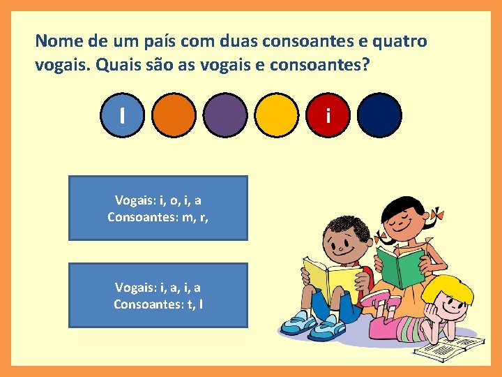 Nome de um país com duas consoantes e quatro vogais. Quais são as vogais