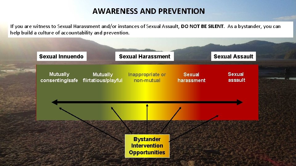AWARENESS AND PREVENTION If you are witness to Sexual Harassment and/or instances of Sexual