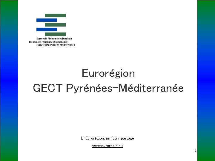 Eurorégion GECT Pyrénées-Méditerranée L’Eurorégion, un futur partagé www. euroregio. eu 1 