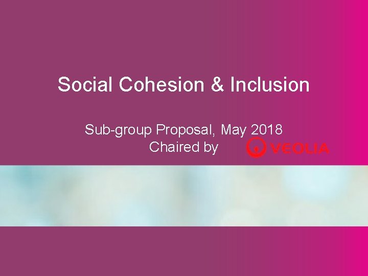 Social Cohesion & Inclusion Sub-group Proposal, May 2018 Chaired by 