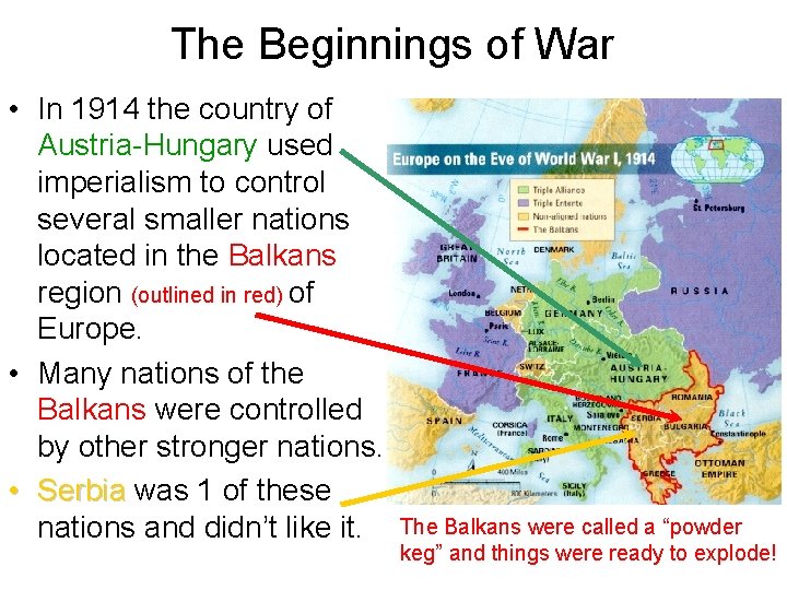 The Beginnings of War • In 1914 the country of Austria-Hungary used imperialism to The Beginnings of War • In 1914 the country of Austria-Hungary used imperialism to