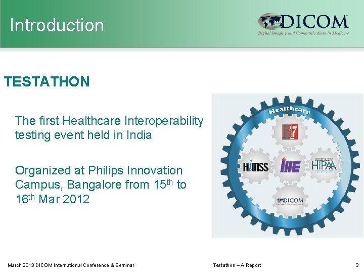 Introduction TESTATHON The first Healthcare Interoperability testing event held in India Organized at Philips
