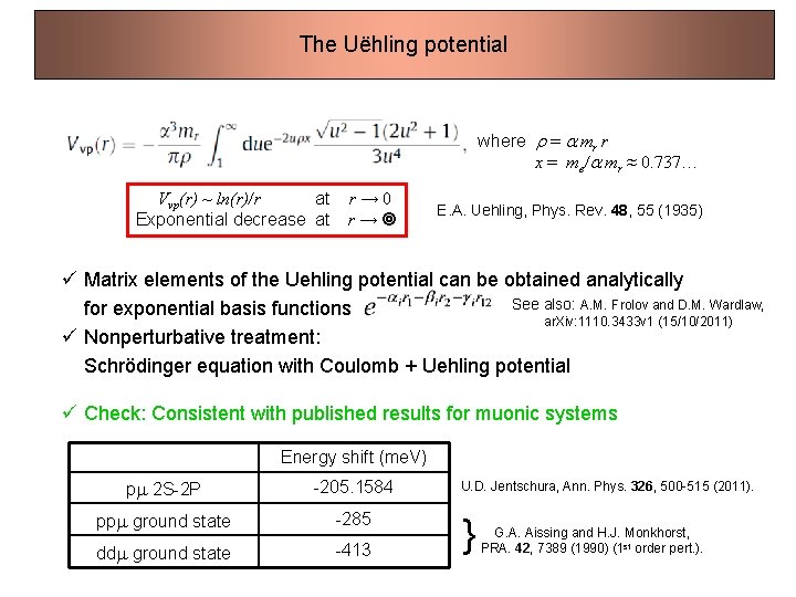 The Uëhling potential where r = a mr r x = me/a mr ≈