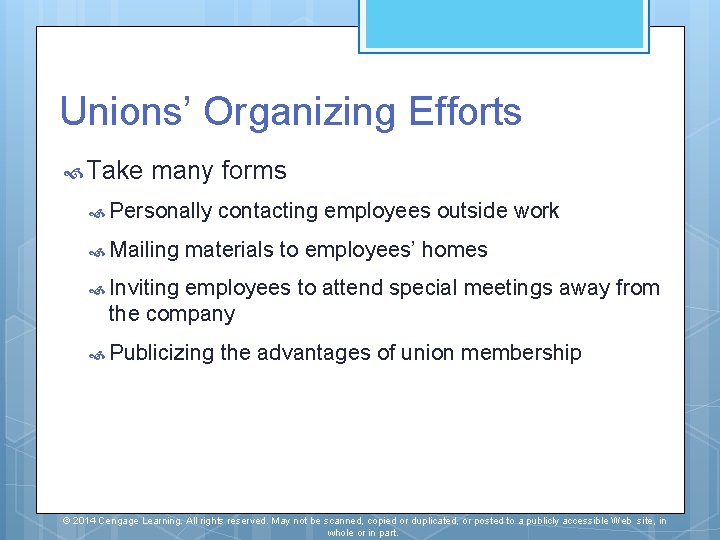 Unions’ Organizing Efforts Take many forms Personally Mailing contacting employees outside work materials to Unions’ Organizing Efforts Take many forms Personally Mailing contacting employees outside work materials to