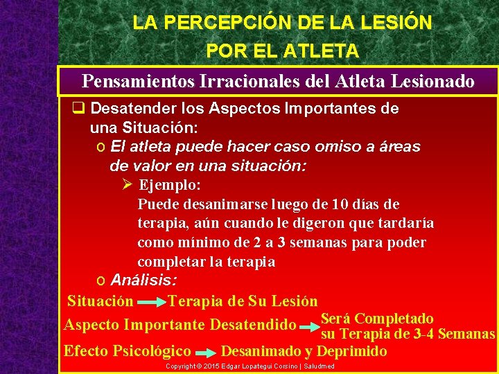 LA PERCEPCIÓN DE LA LESIÓN POR EL ATLETA Pensamientos Irracionales del Atleta Lesionado q