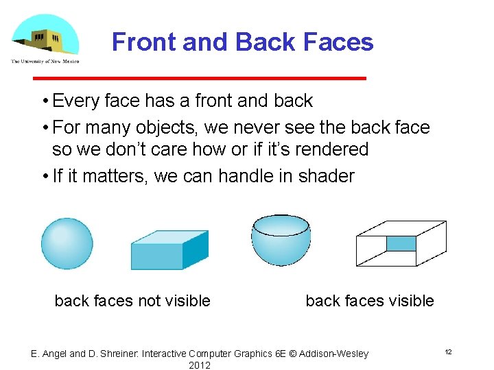 Front and Back Faces • Every face has a front and back • For