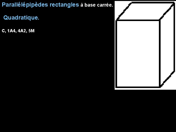 Parallélépipèdes rectangles à base carrée. Quadratique. C, 1 A 4, 4 A 2, 5