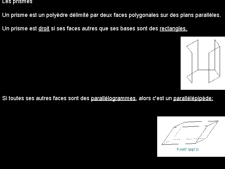 Les prismes Un prisme est un polyèdre délimité par deux faces polygonales sur des