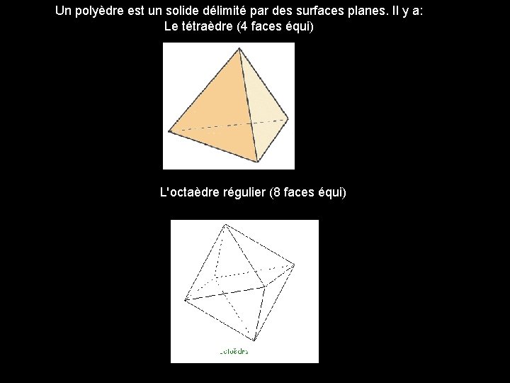 Un polyèdre est un solide délimité par des surfaces planes. Il y a: Le