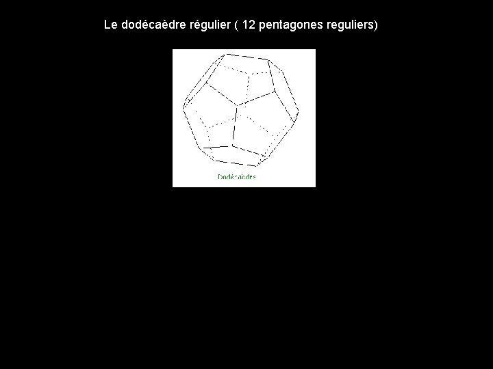 Le dodécaèdre régulier ( 12 pentagones reguliers) 