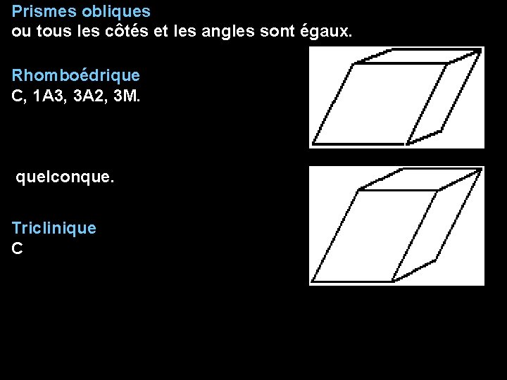 Prismes obliques ou tous les côtés et les angles sont égaux. Rhomboédrique C, 1