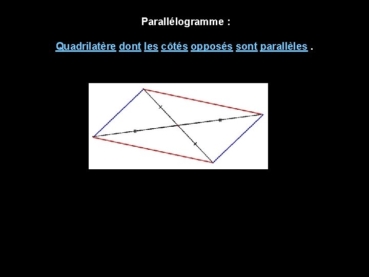  Parallélogramme : Quadrilatère dont les côtés opposés sont parallèles. 