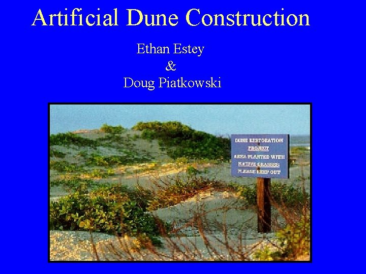 Artificial Dune Construction Ethan Estey & Doug Piatkowski 