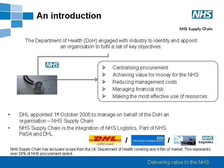 An introduction The Department of Health (Do. H) engaged with industry to identify and
