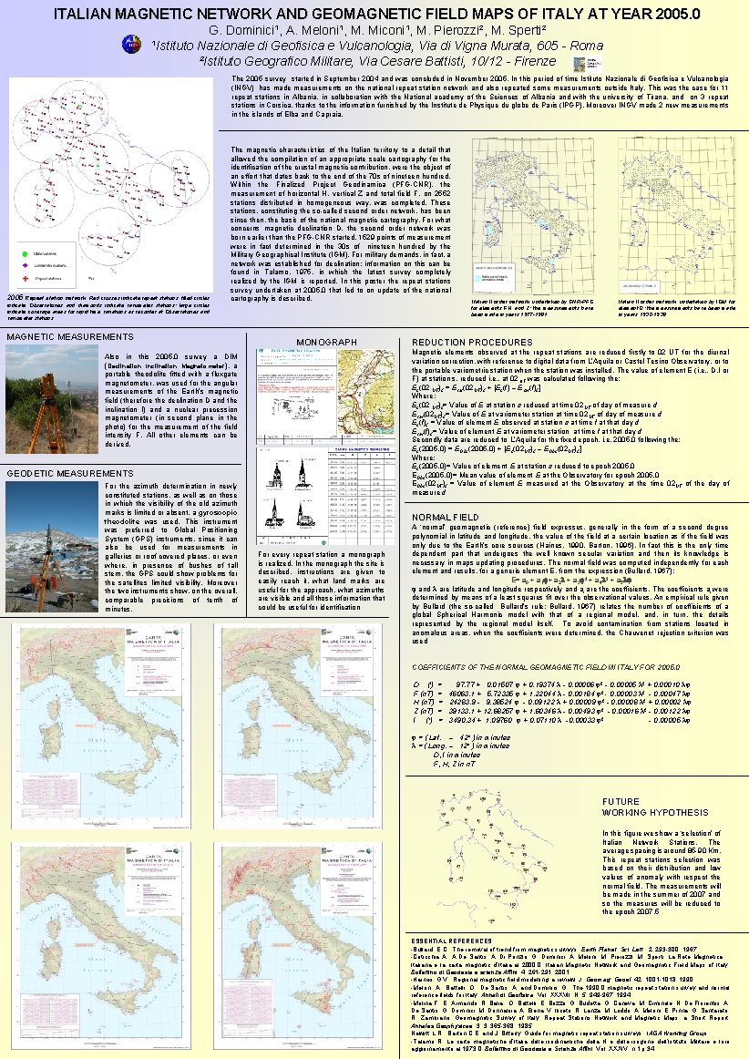 ITALIAN MAGNETIC NETWORK AND GEOMAGNETIC FIELD MAPS OF ITALY AT YEAR 2005. 0 G.