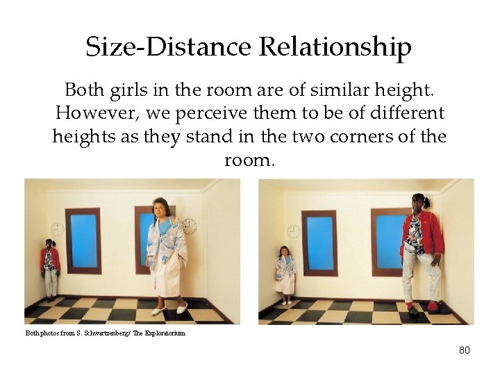 Size-Distance Relationship Both girls in the room are of similar height. However, we perceive