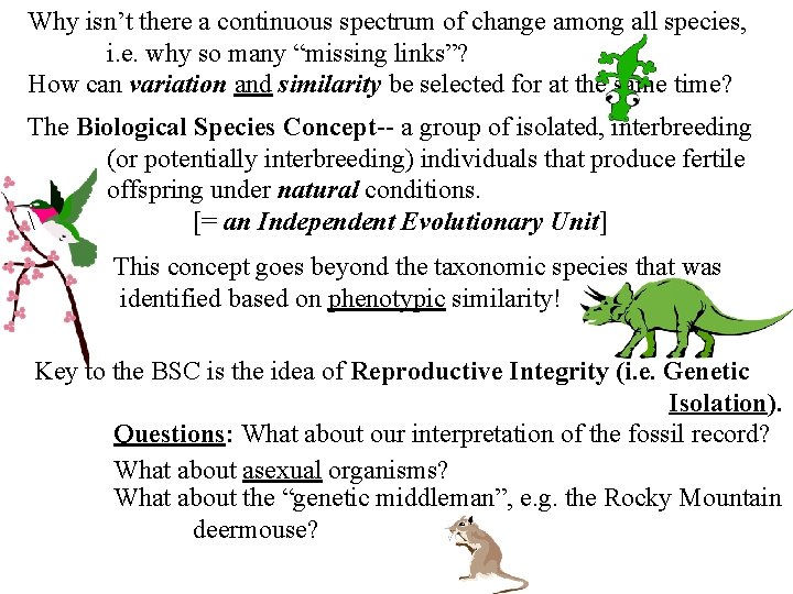 Why isn’t there a continuous spectrum of change among all species, i. e. why