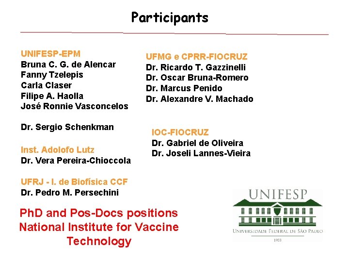 Participants UNIFESP-EPM Bruna C. G. de Alencar Fanny Tzelepis Carla Claser Filipe A. Haolla