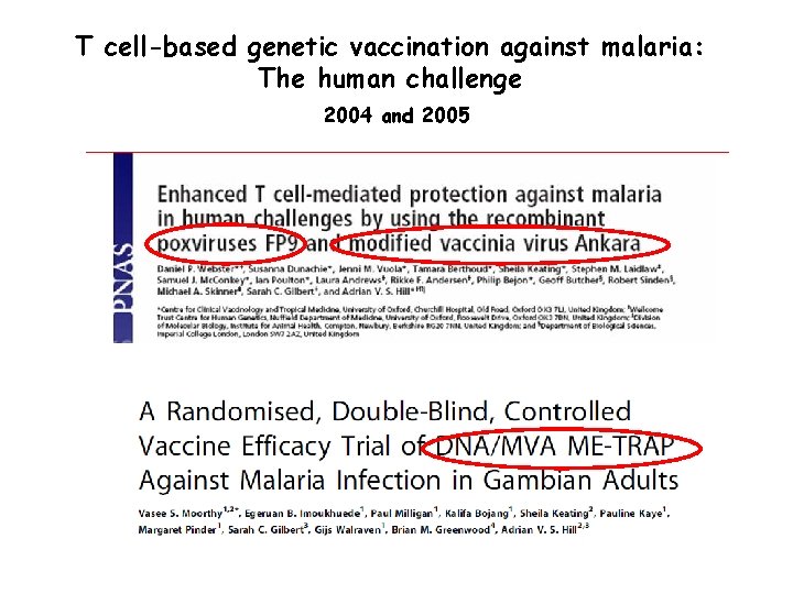 T cell-based genetic vaccination against malaria: The human challenge 2004 and 2005 