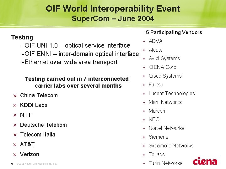 OIF World Interoperability Event Super. Com – June 2004 Testing -OIF UNI 1. 0